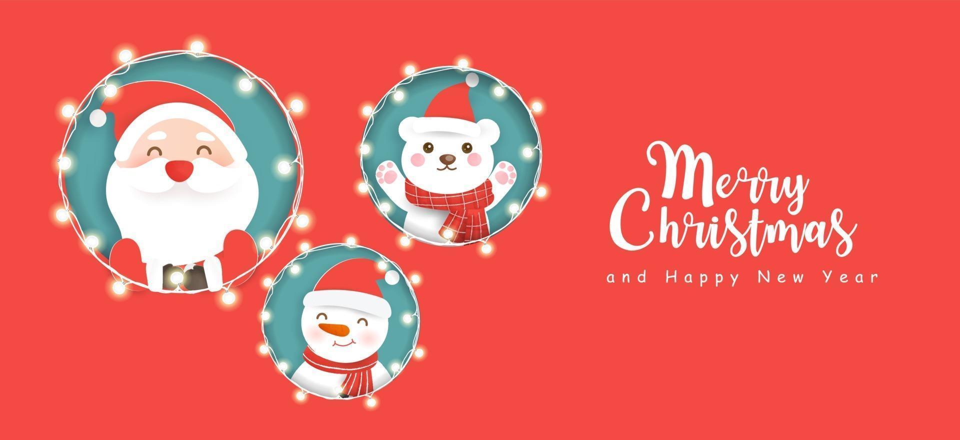 Christmas banner with a Santa Clause and friends. vector