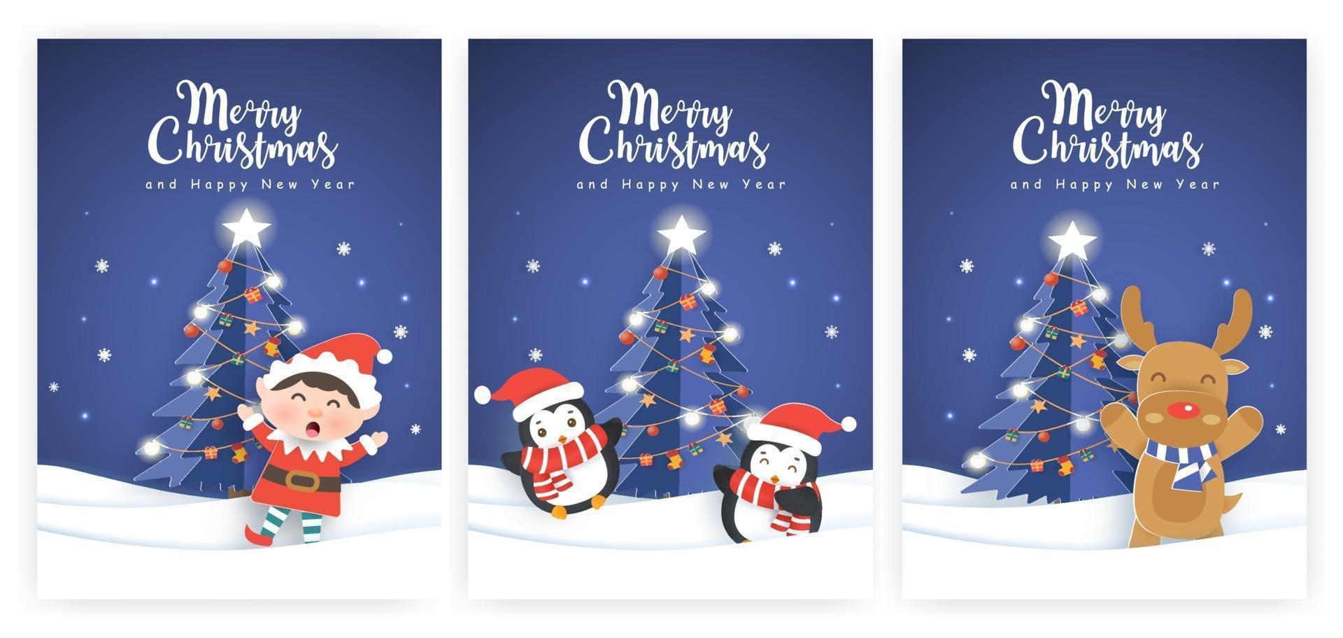 Christmas greeting card in paper cut style. vector