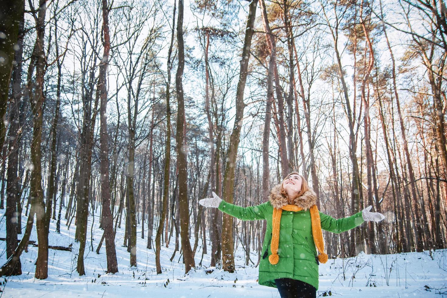 Winter portrait of a beautiful girl in a hat and mittens photo