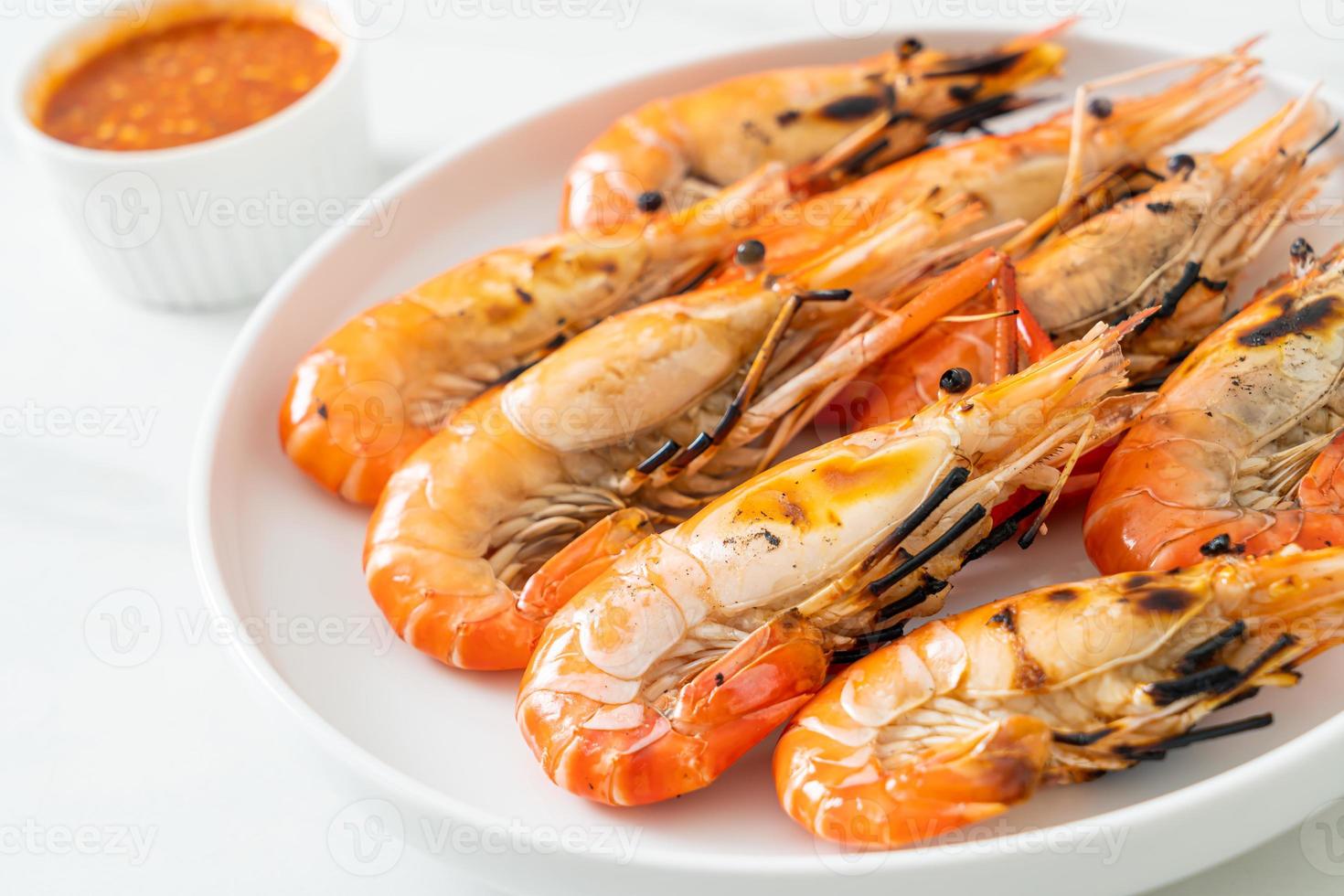 Grilled river prawns or shrimps - seafood style photo