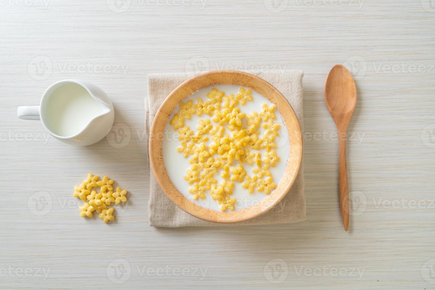 Whole grain cereals with fresh milk for breakfast photo