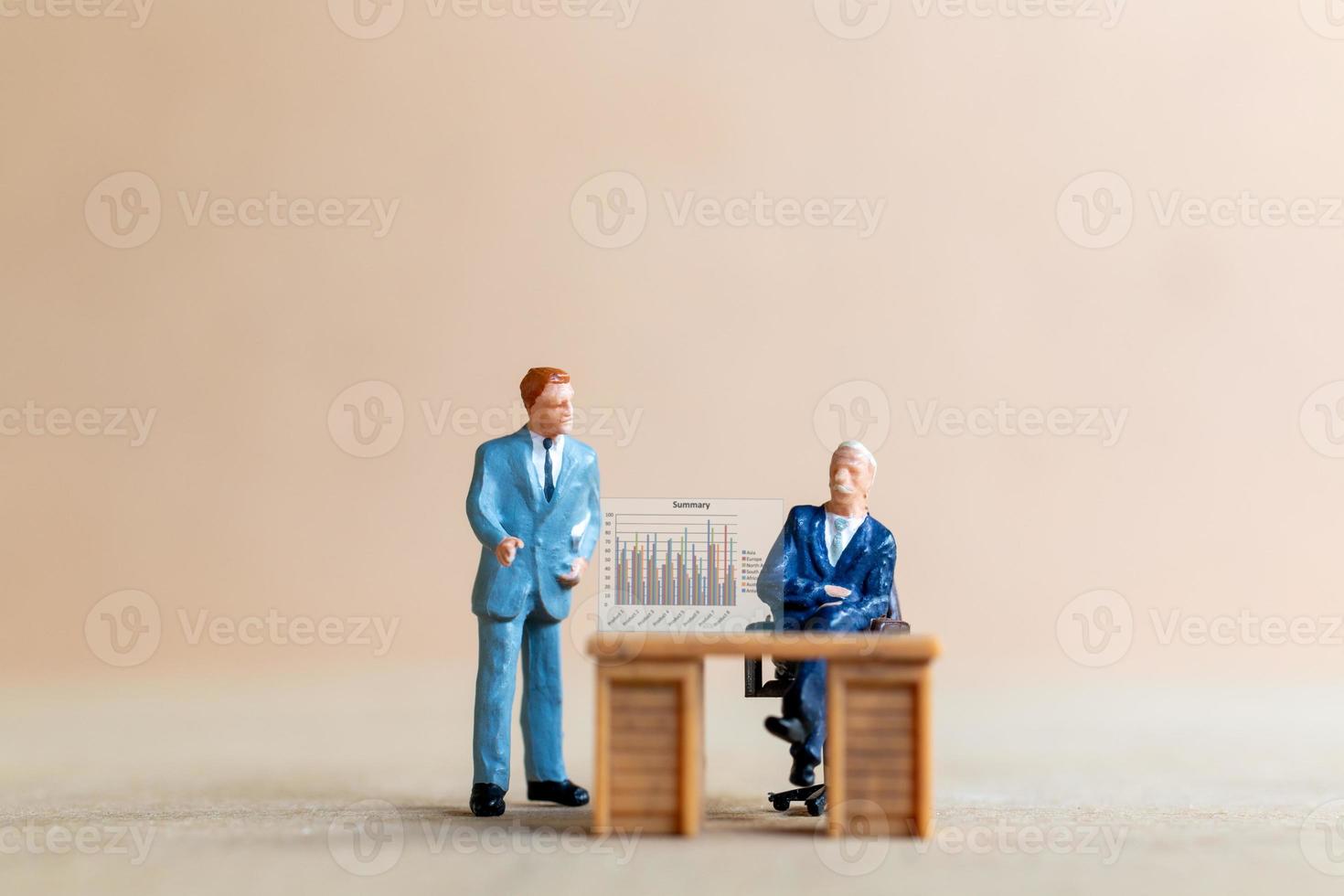 Business people looking at analyst graph on screen background photo