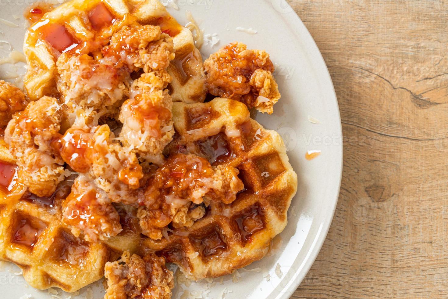 Homemade fried chicken with waffle and cheese photo