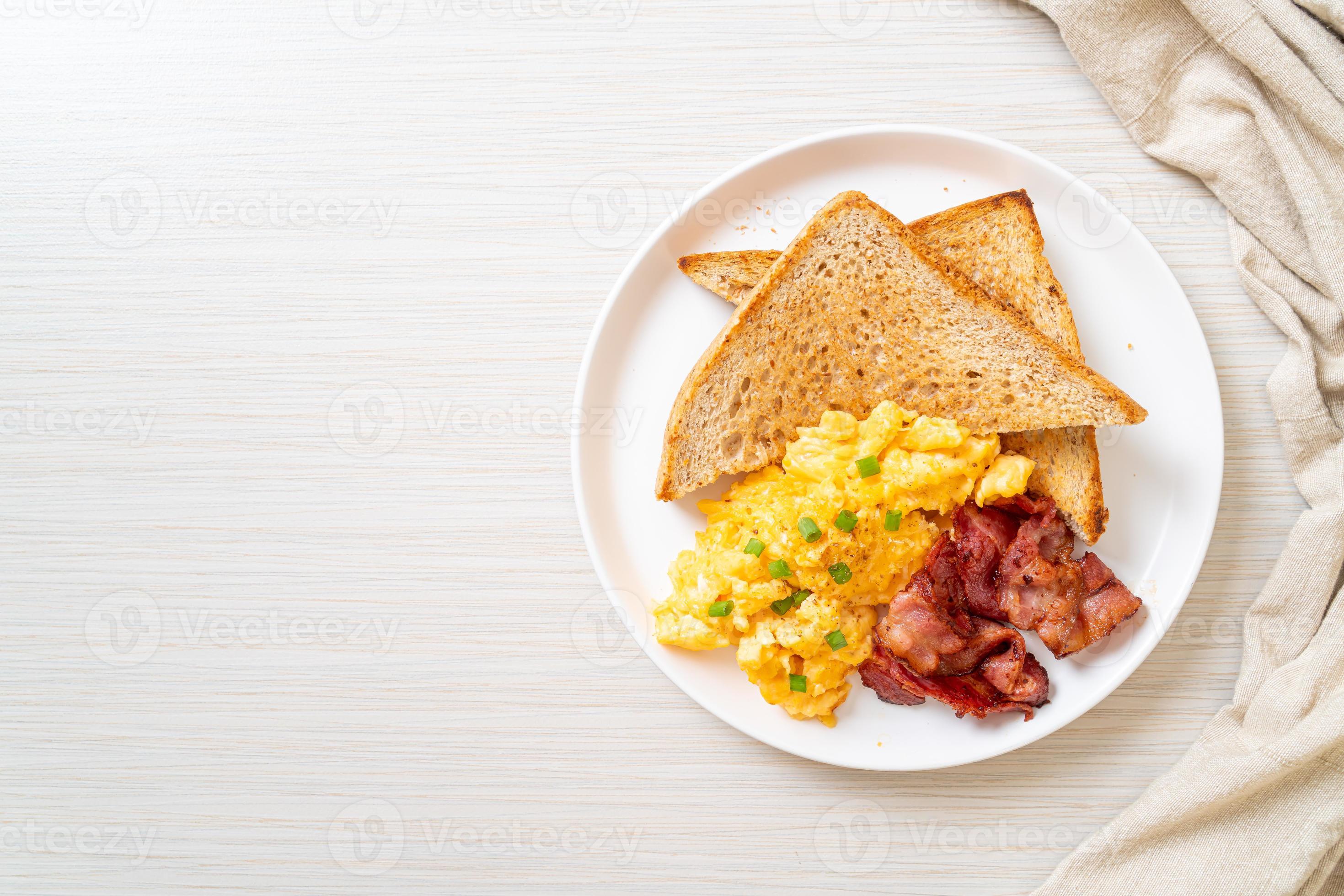 Scrambled Egg With Bread Toasted And Bacon For Breakfast Stock Photo At Vecteezy Scrambled Egg With Bread Toasted And Bacon For Breakfast Stock Photo At Vecteezy