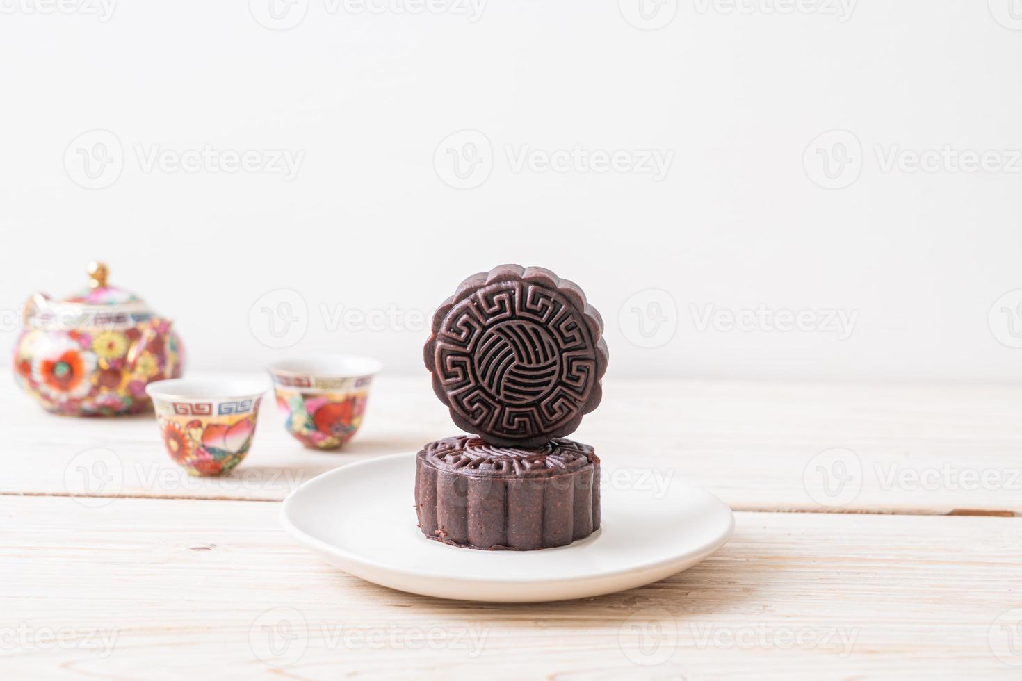 Chinese moon cake dark chocolate flavor for Mid-Autumn Festival photo