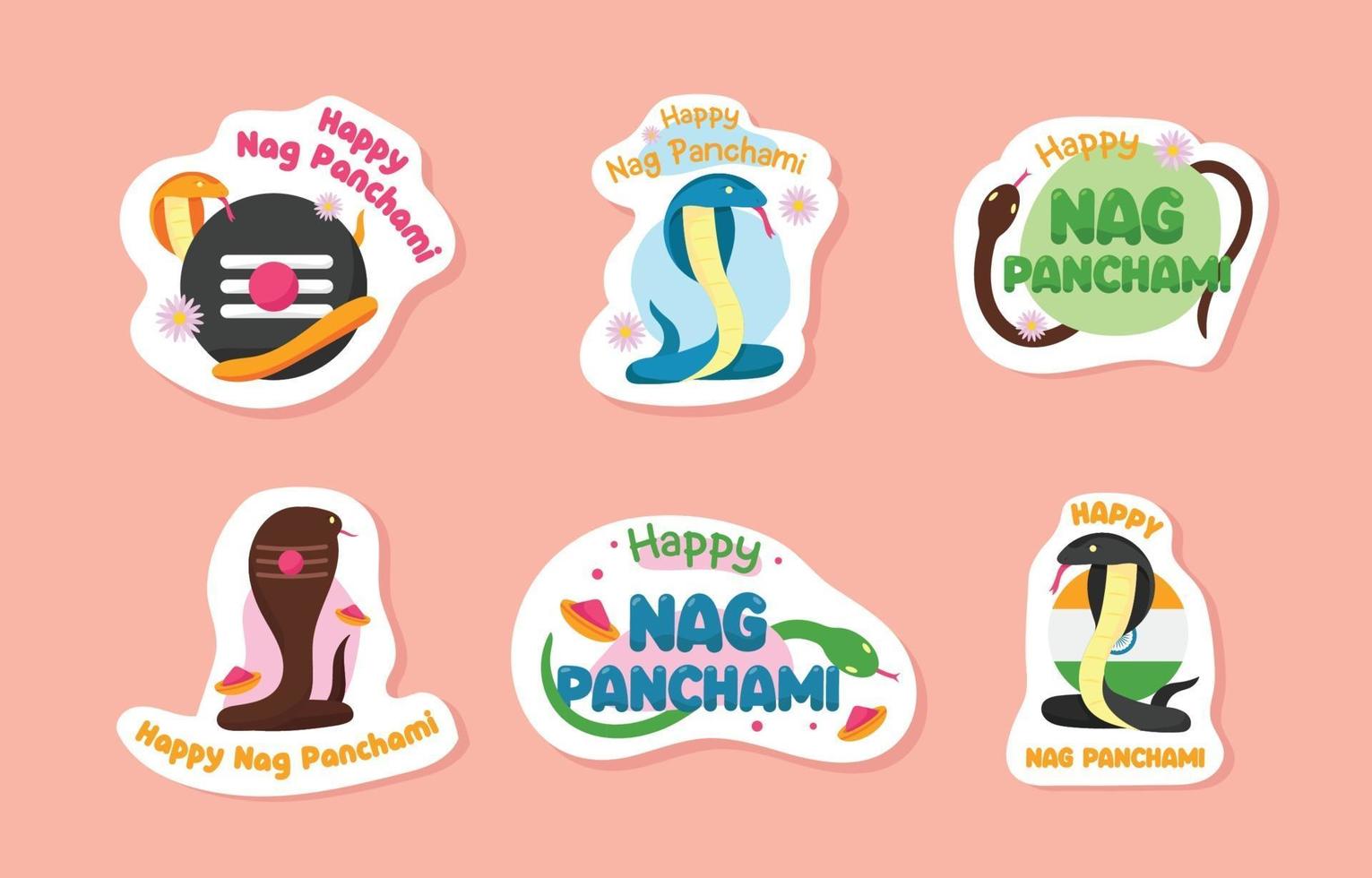 conjunto de pegatinas de celebración nag panchami vector