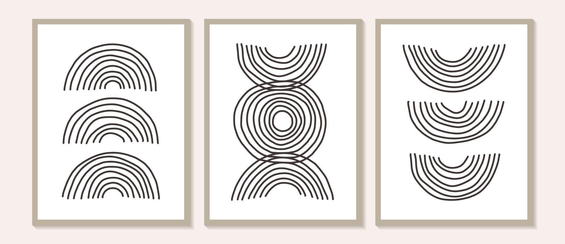 Trendy contemporary Abstract line art prints, Minimal black shapes vector