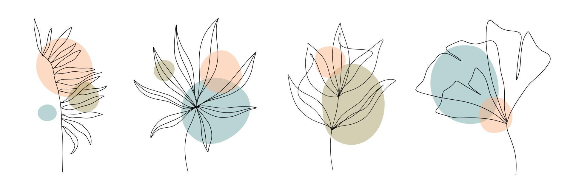 formas geométricas contemporáneas abstractas, hojas y flores vector