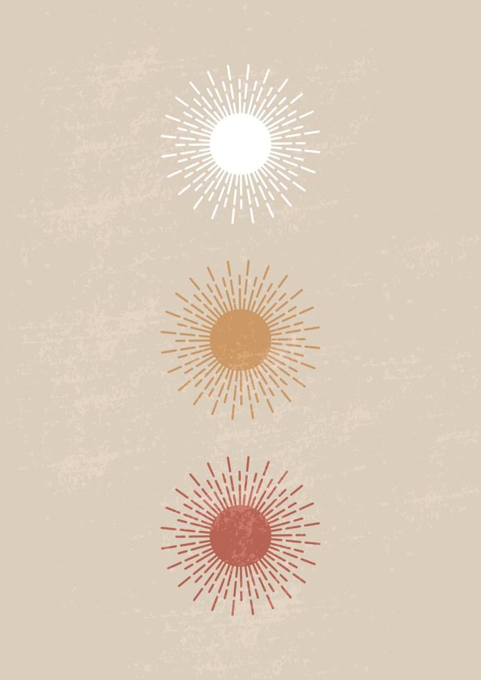 Mid century modern minimalist art print with  aesthetic sun vector