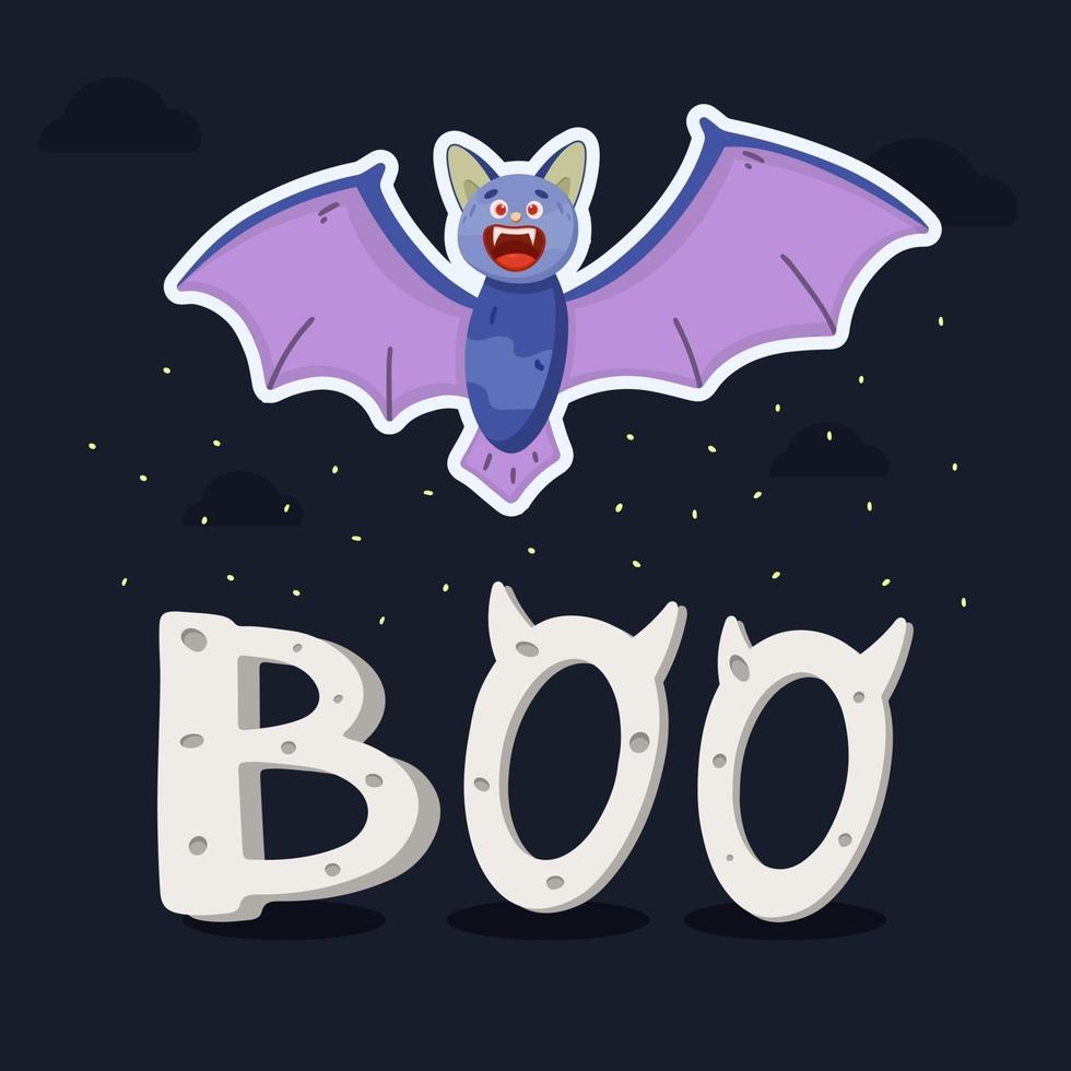 Sticker bat and the words Boo. Halloween concept. vector