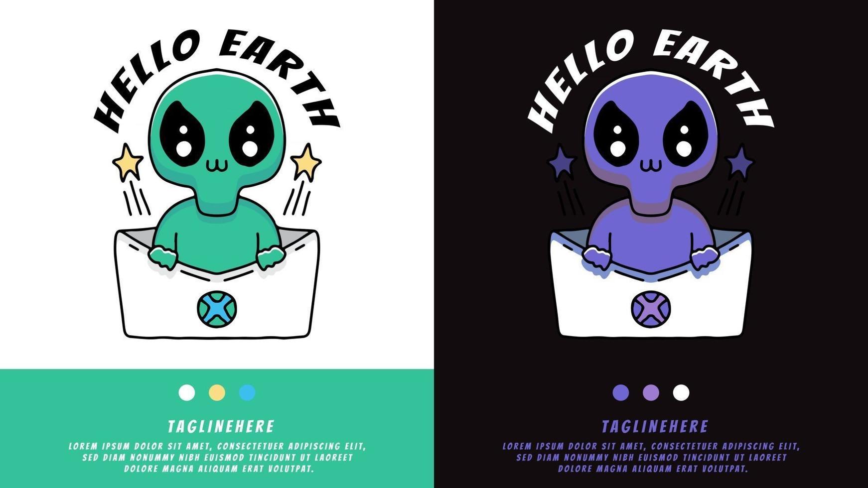 alien de dibujos animados en sobre con estilo exagerado. ilustración para camiseta vector