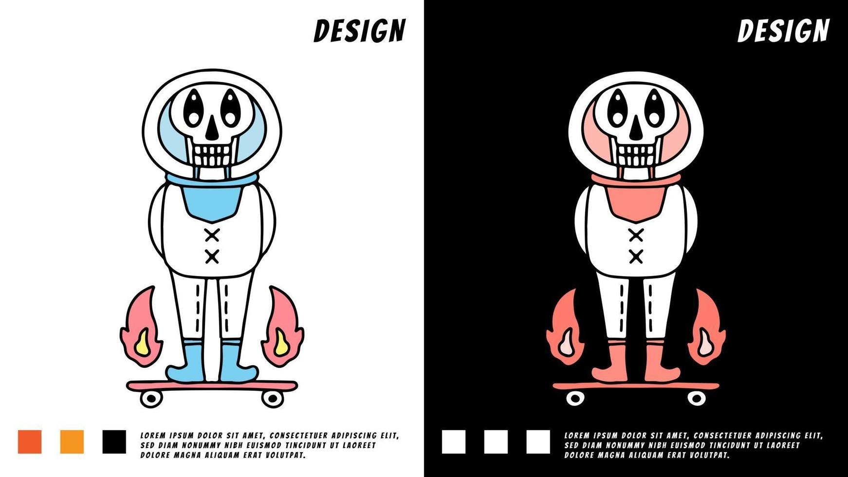 skull astronaut with skateboard and meteor, illustration for t-shirt vector