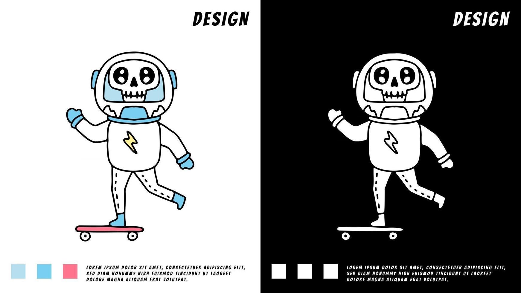 skull astronaut playing skateboard, illustration for t-shirt vector