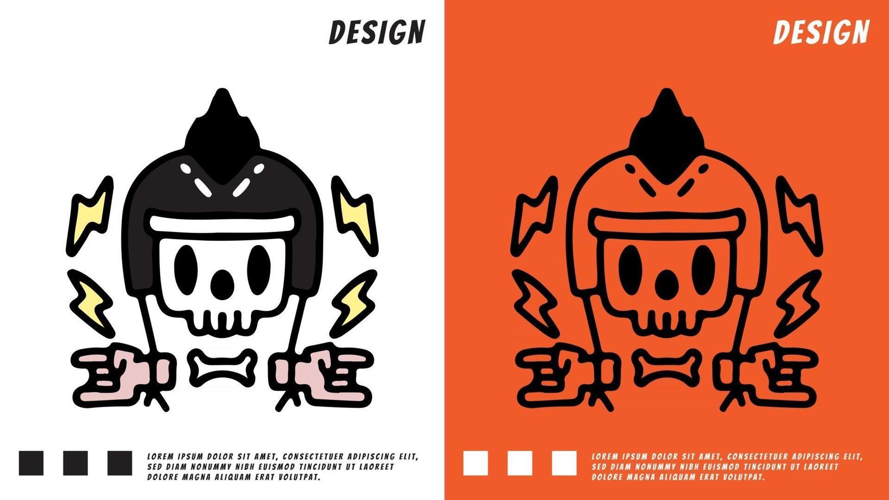 skull head wearing punk helmet, illustration for t-shirt vector