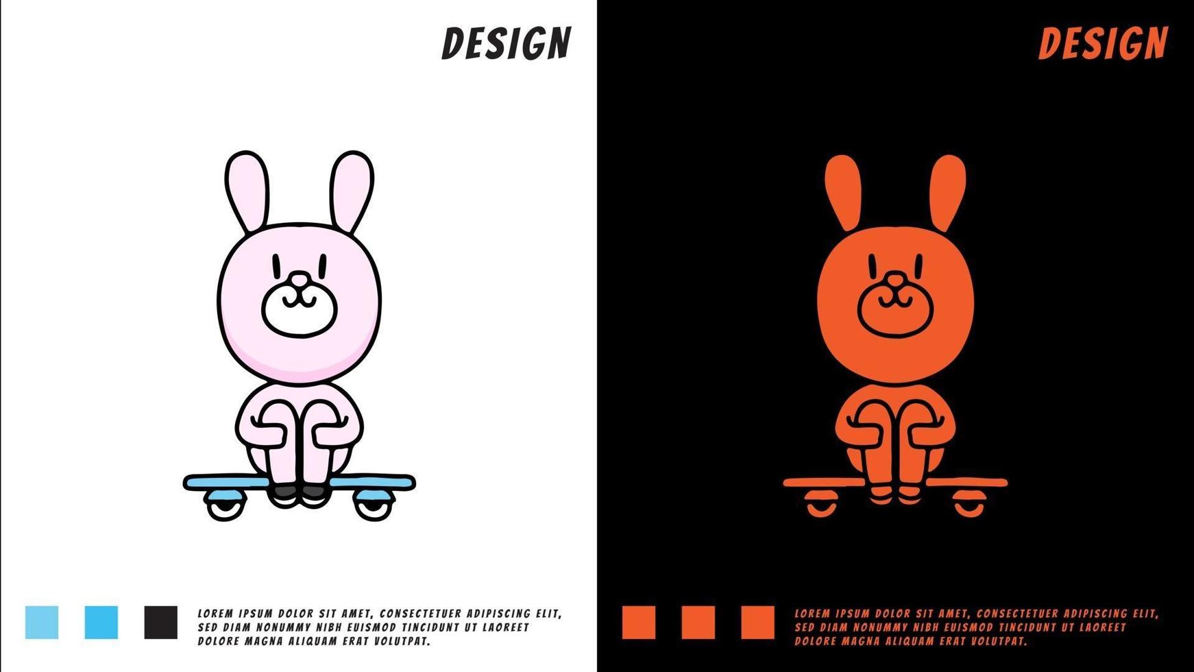 cute bunny sitting on skateboard, illustration for t-shirt vector