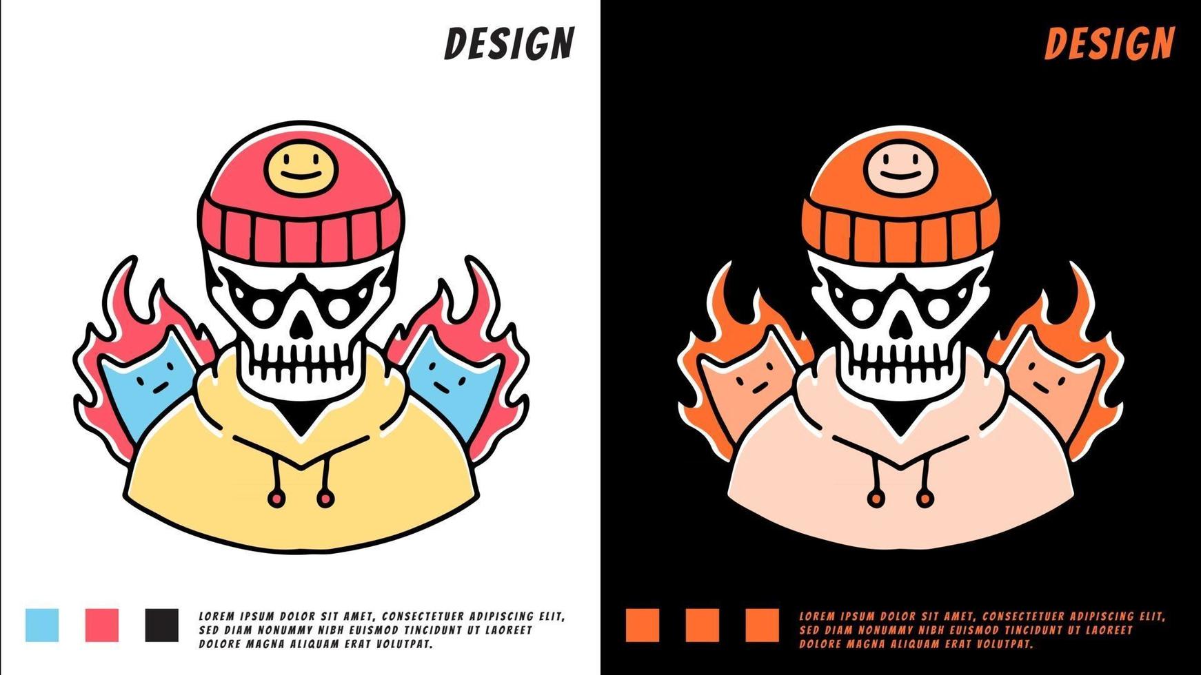 hip hop skull and cat on fire, illustration for t-shirt vector