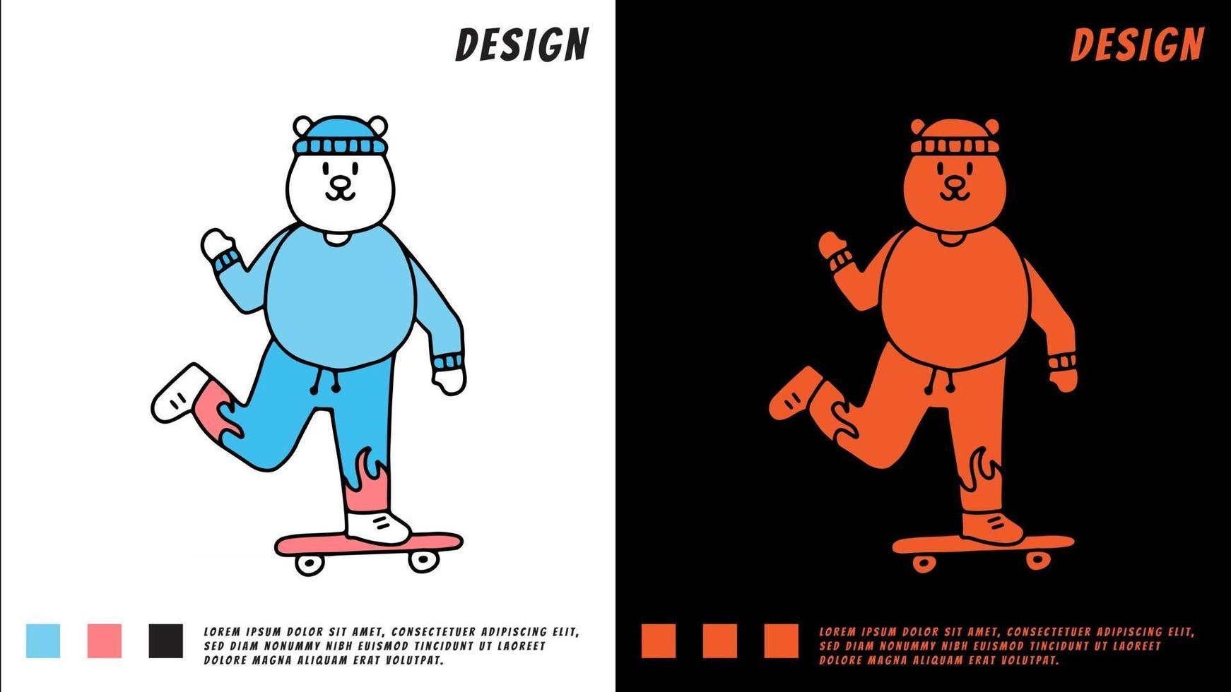 bombo oso polar jugando una patineta, ilustración para camiseta vector