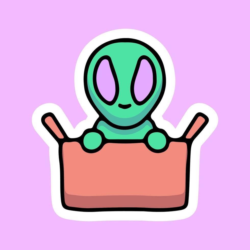 cute alien in the box, design graphic for t shirt and sticker vector