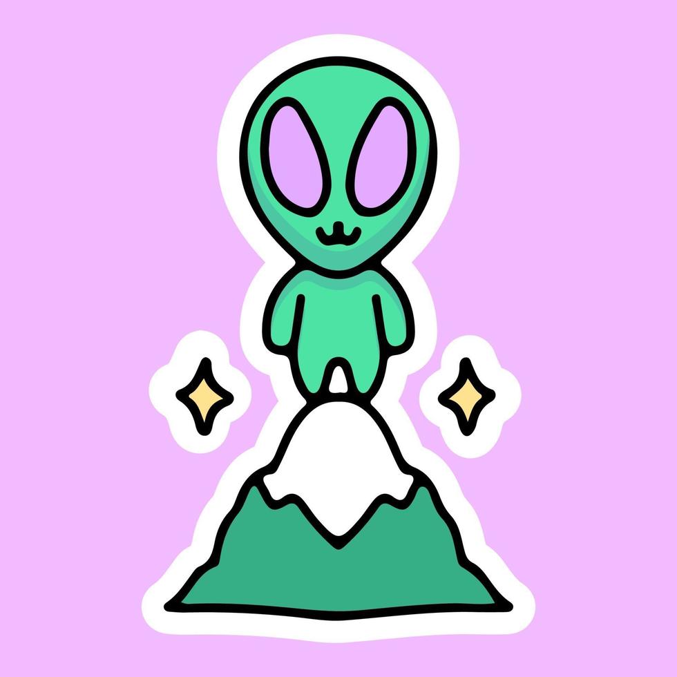 alien on the top of mountain, design graphic for t shirt and sticker vector