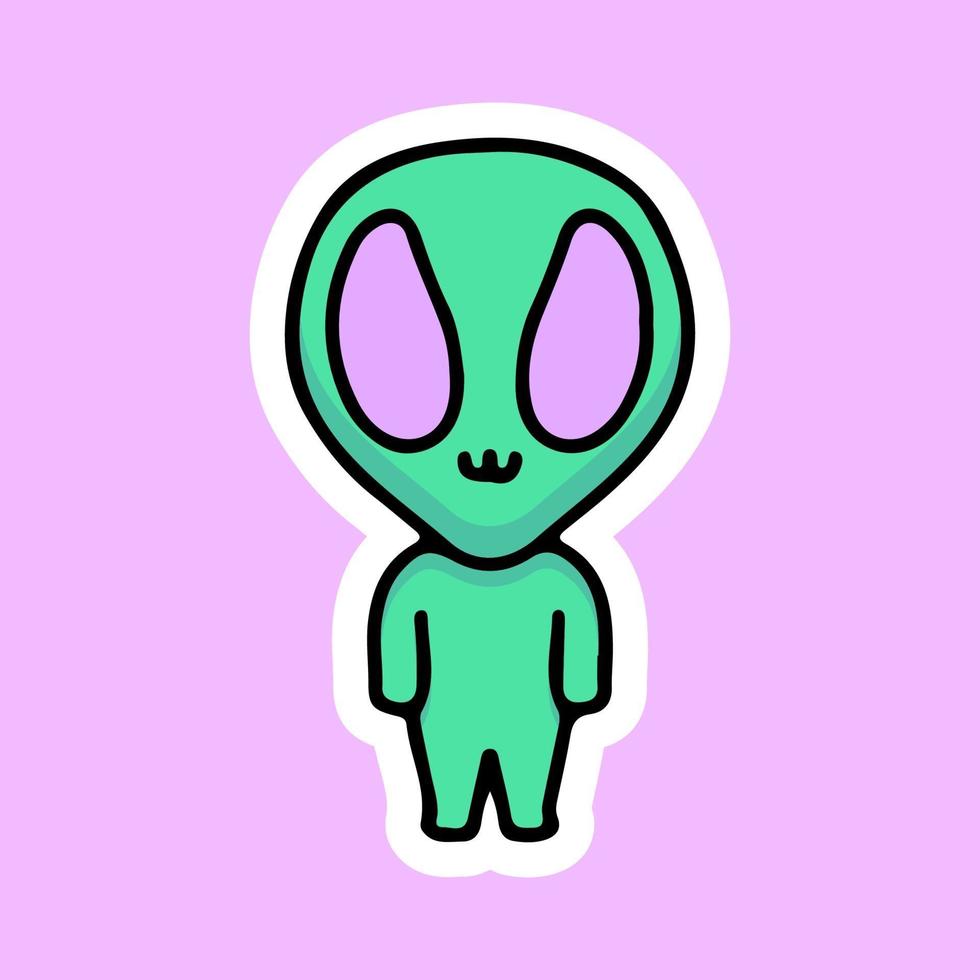 Cute dibujos animados de mascota alienígena, diseño gráfico para pegatina y camiseta vector