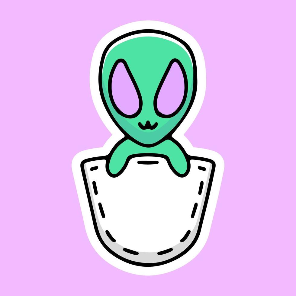 cute alien in a pocket, design graphic for t shirt and sticker vector