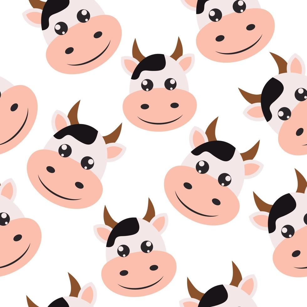 Cute Cartoon Happy Cow Head Seamless Background Pattern.eps vector