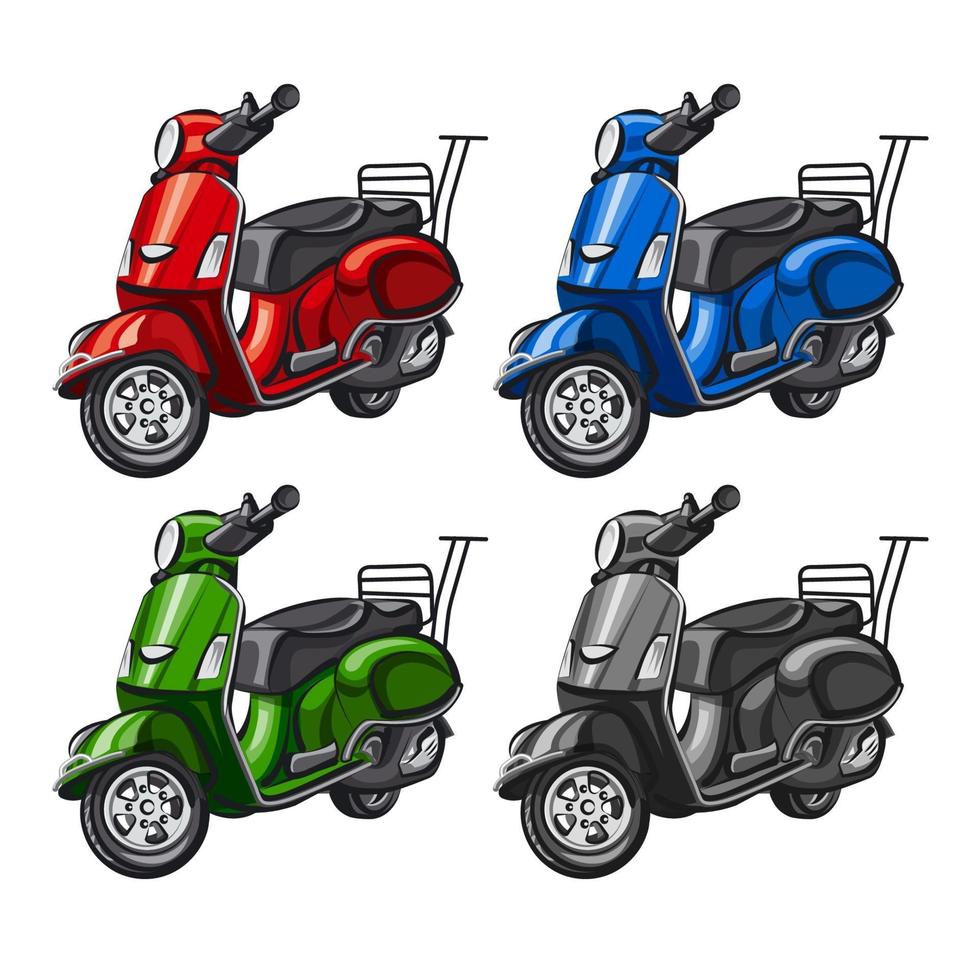 colorful mopeds collection vector