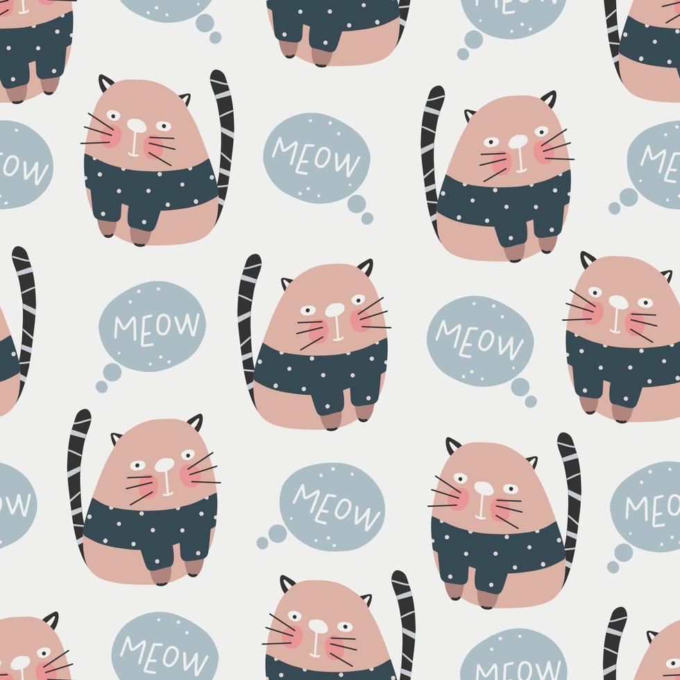 Cute cats pattern - hand drawn childish kitten seamless pattern design vector