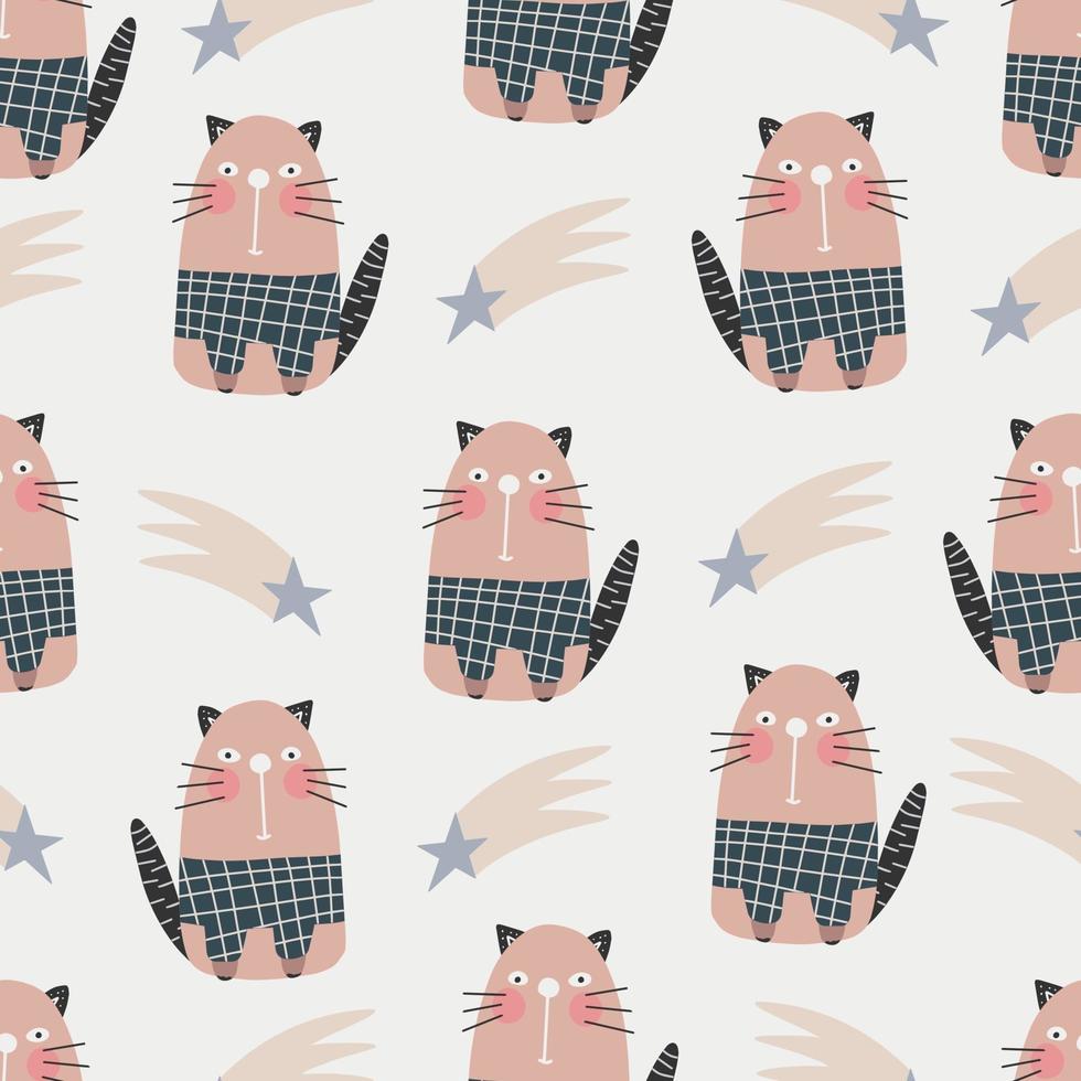 Patrón de gatos lindos - diseño de patrones sin fisuras gatito infantil dibujado a mano vector