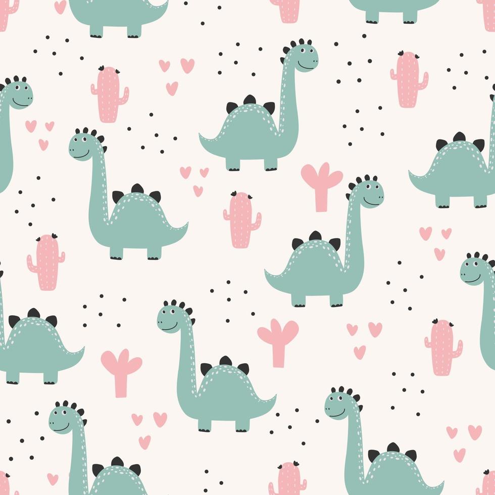Cute dinosaur print - hand drawn  dinosaur seamless pattern design vector