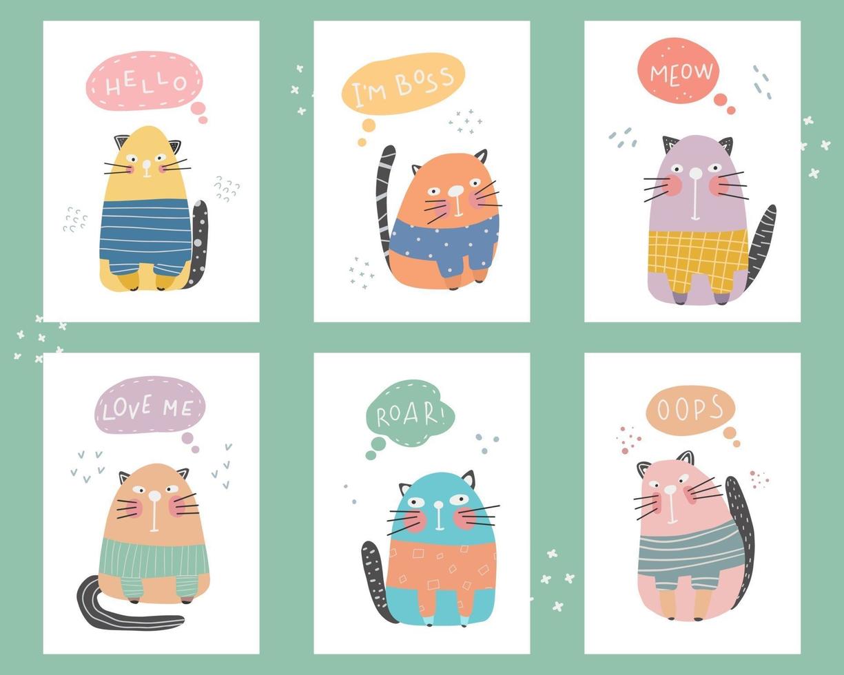 Cute collection of an cats with lettering Vector cartoon illustration