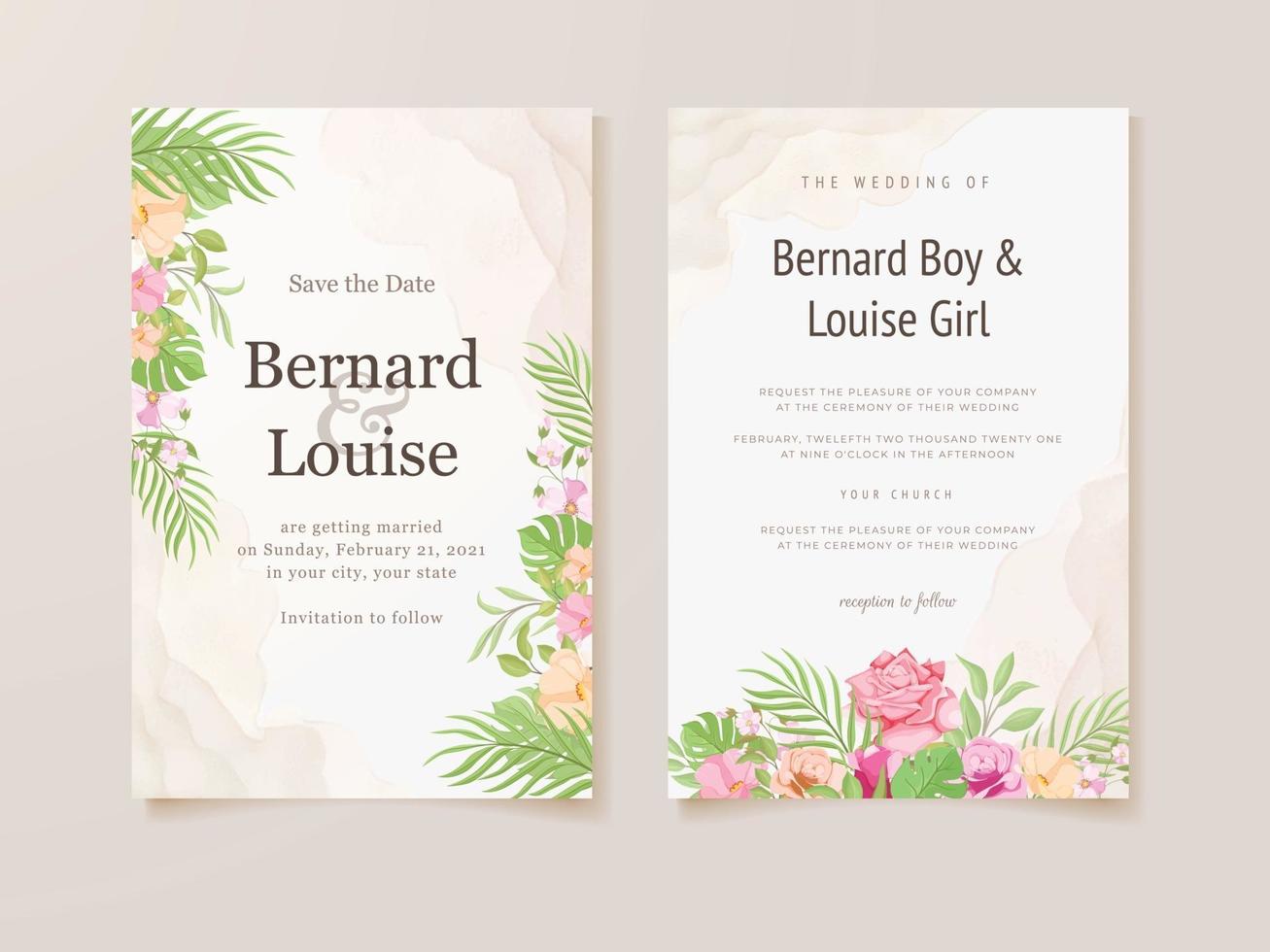 Beautifull Wedding Invitation Card Floral Vector Design