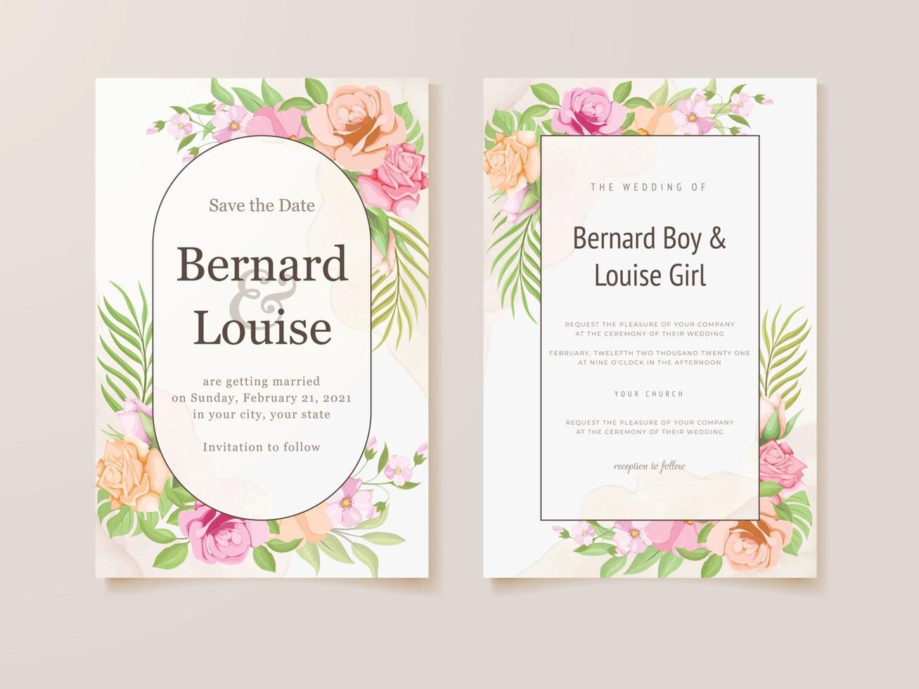 Beautifull Wedding Invitation Card Floral Vector Design