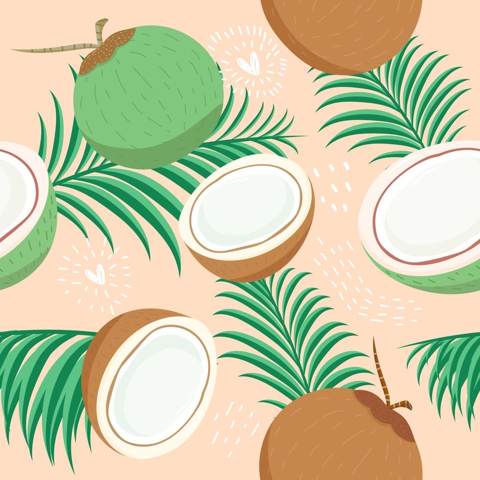 Seamless pattern cute coconut with leaf vector