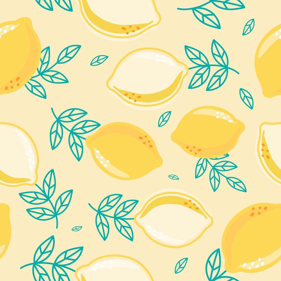 Seamless pattern lemon. Slices of citrus and leaf vector