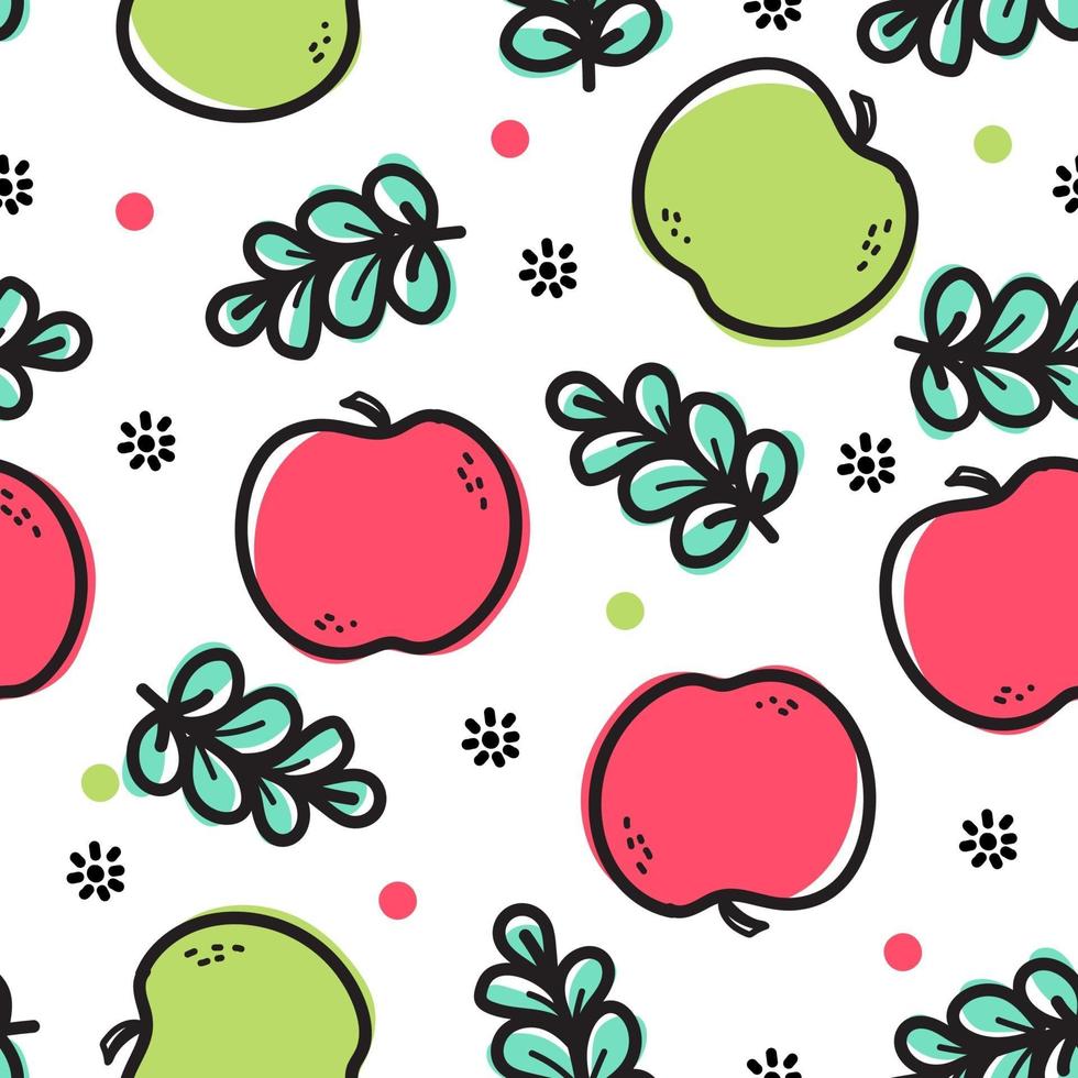 Seamless pattern red apple and green apple fruits vector