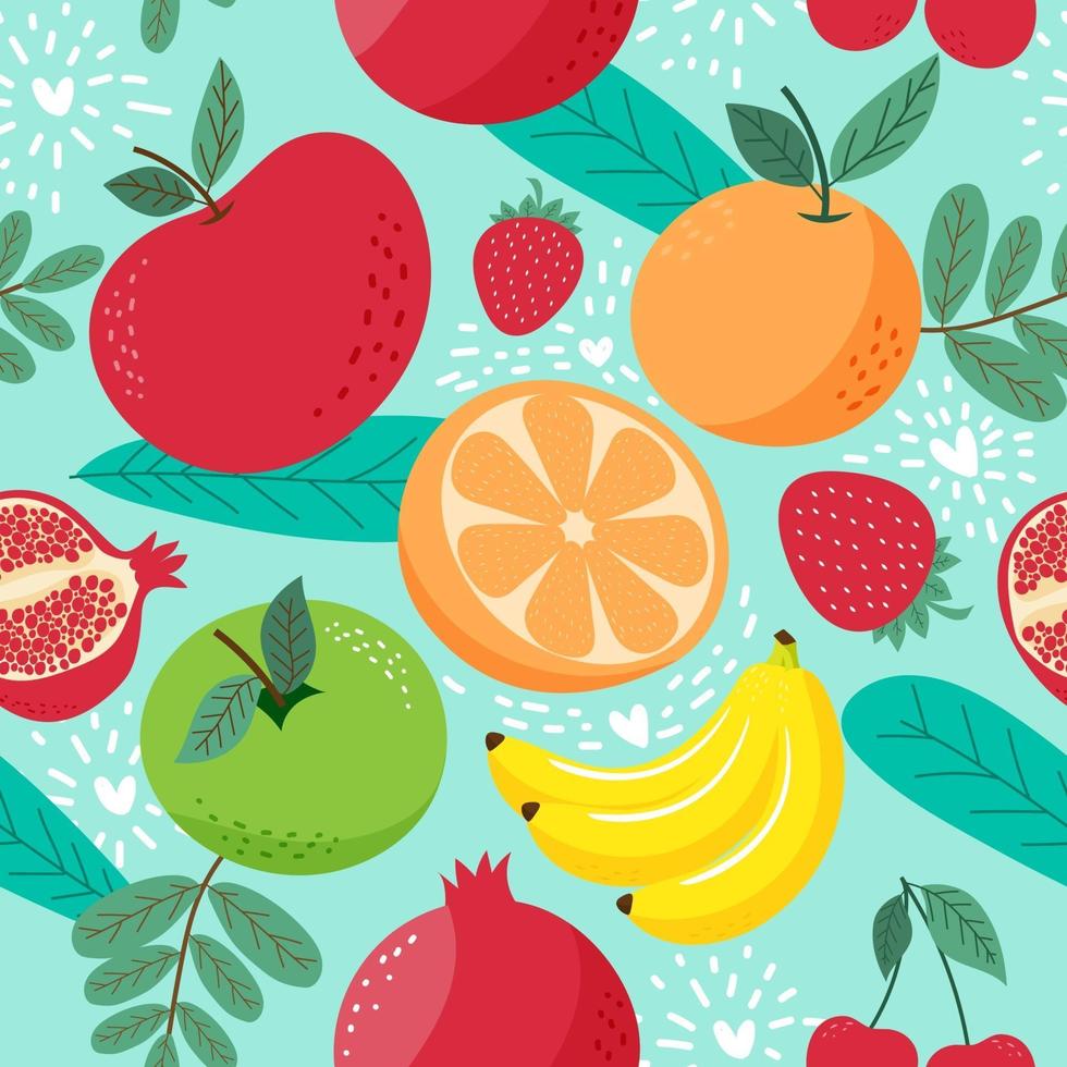 Hand draw cute seamless pattern mix fruits vector