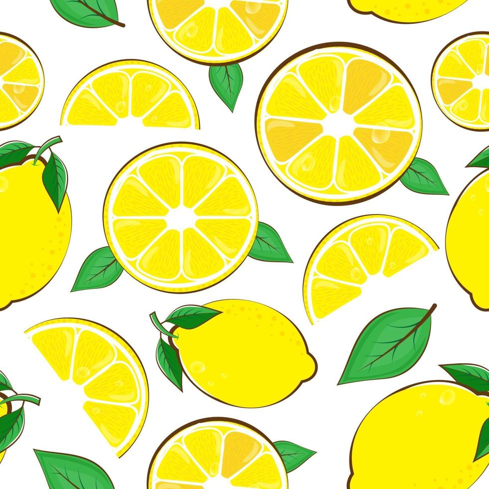 Seamless pattern lemon. Slices of citrus and leaf on white background ...