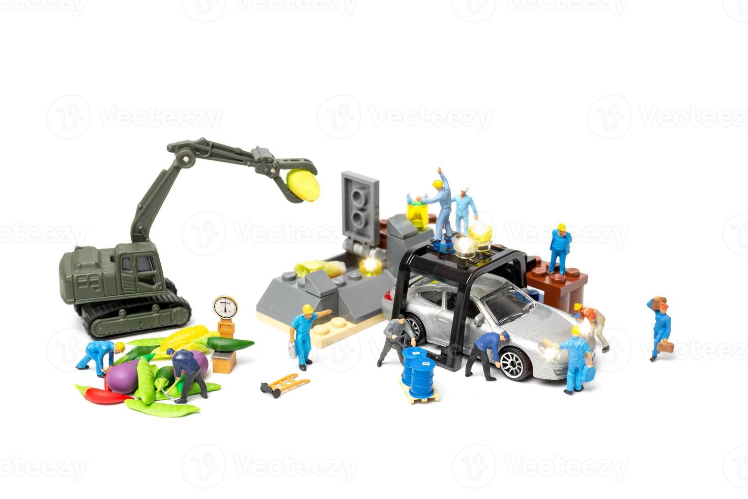 Miniature people work at Bio fuel pump station photo