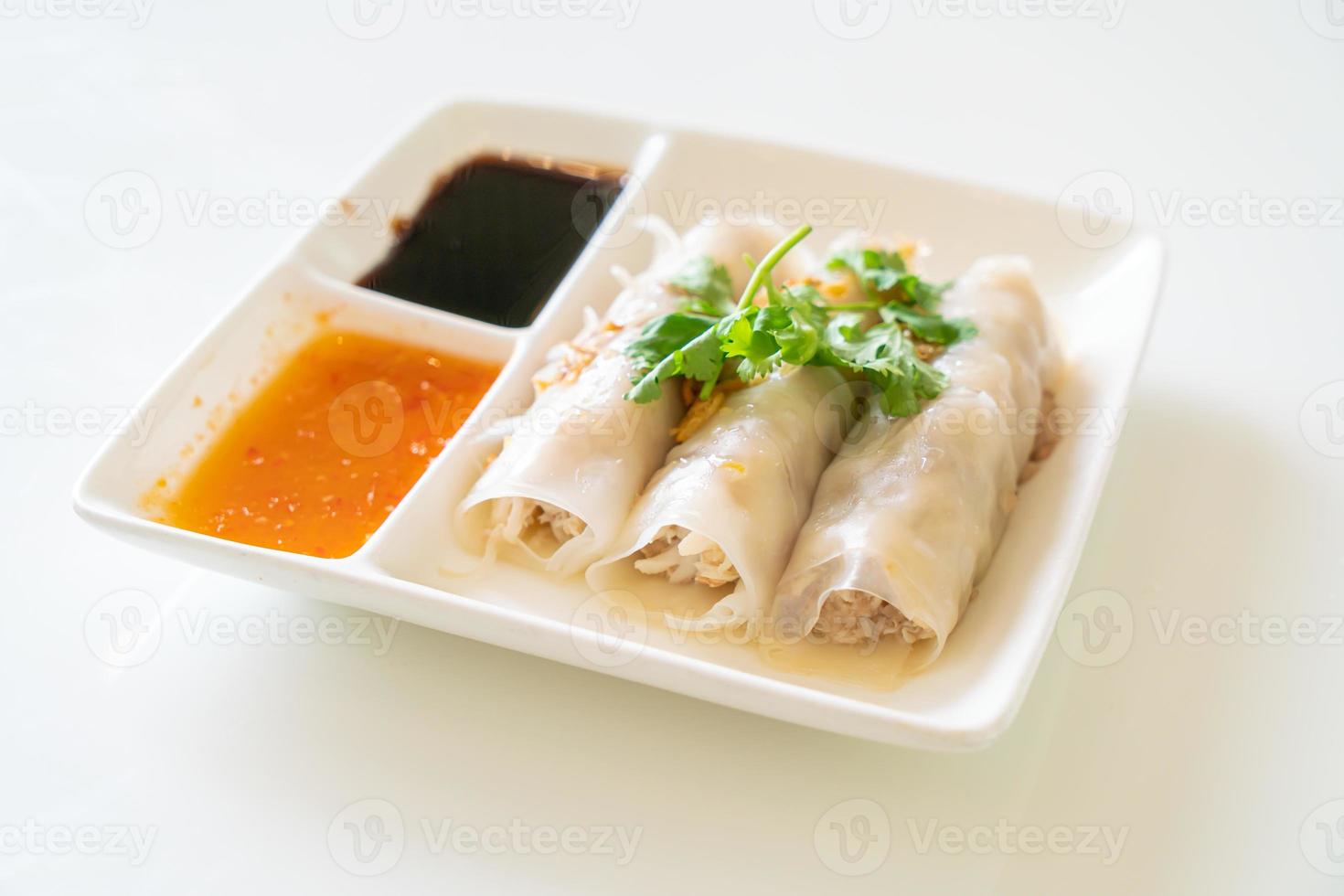 Chinese Steamed Rice Noodle Rolls With Crab photo