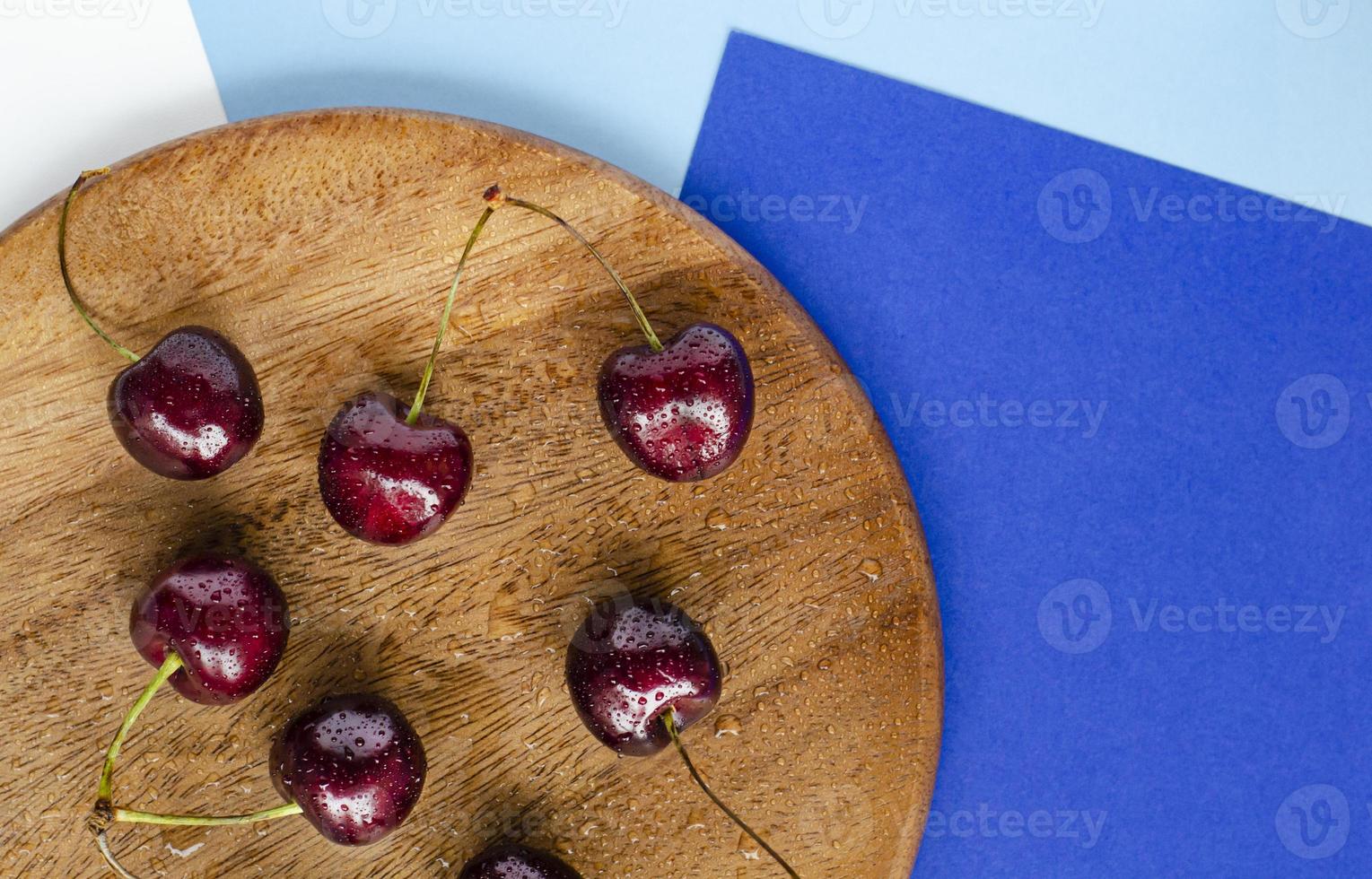 Ripe cherry, top view. Geometry. Summer berry. photo