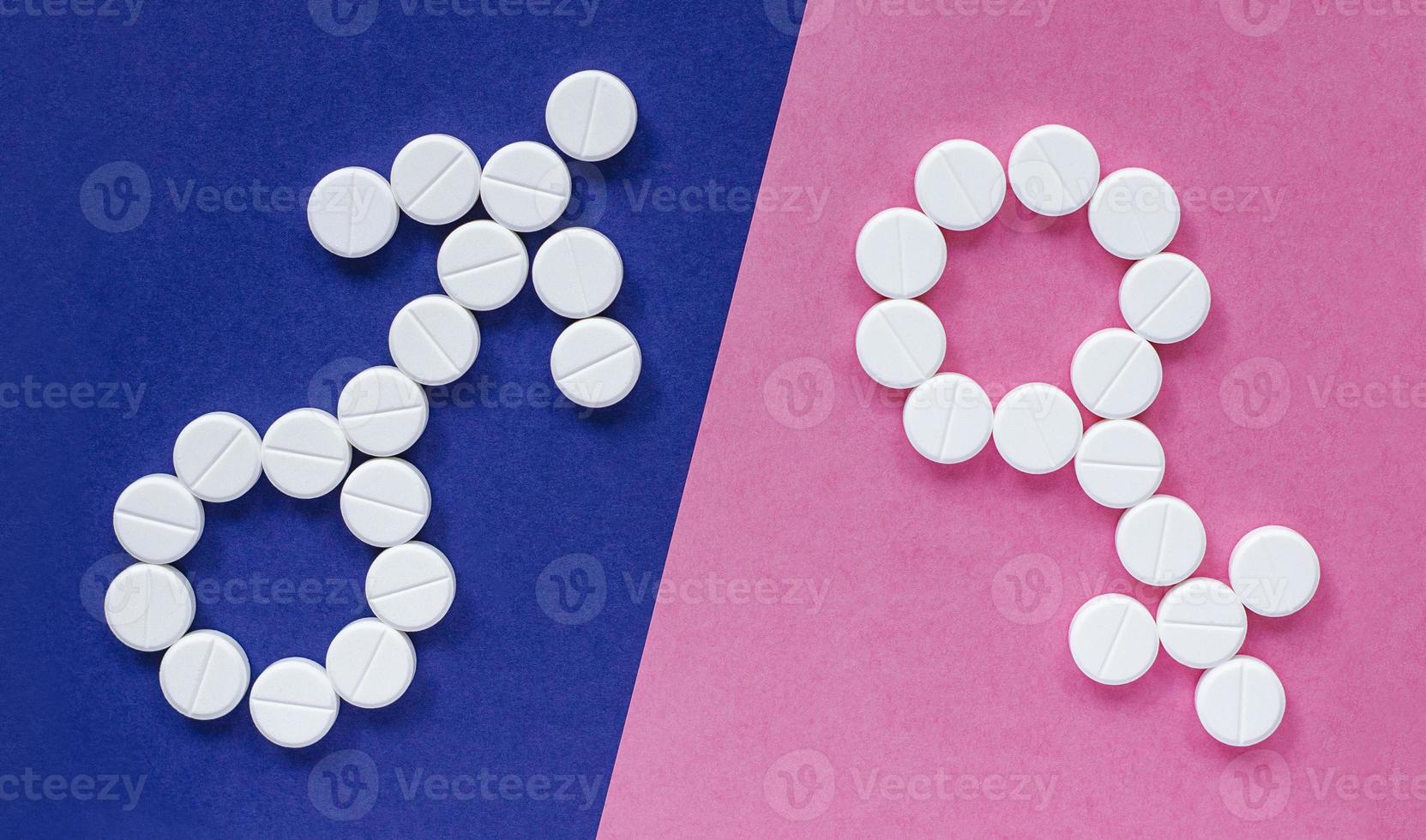 Sign of man and woman from pills. Gender photo