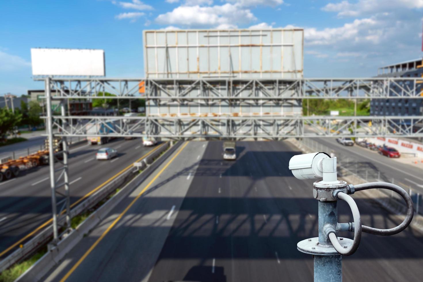 CCTV cameras on the overpass for recording road traffic. photo