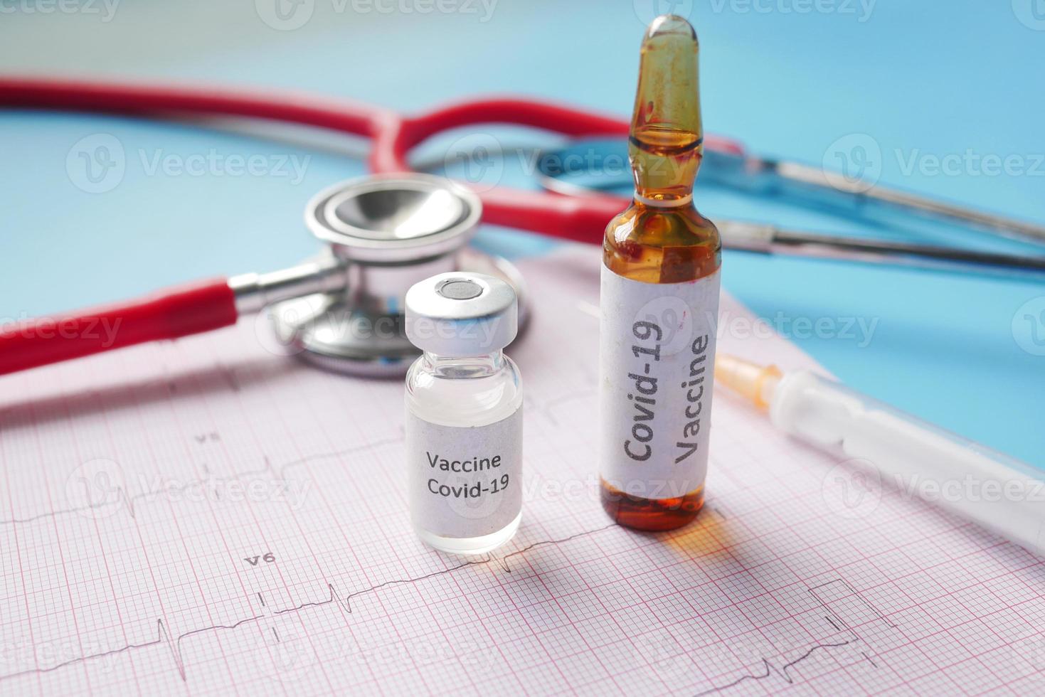 Close up of coronavirus vaccine on cardio diagram photo