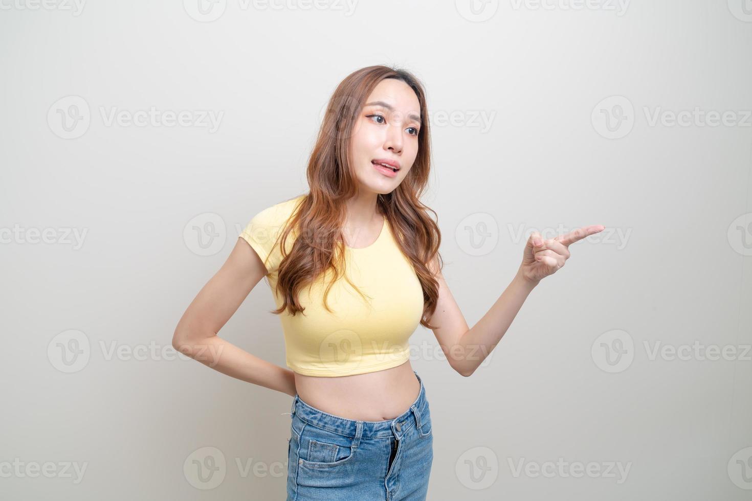 Portrait beautiful Asian woman angry, stress, worry or complain on white background photo