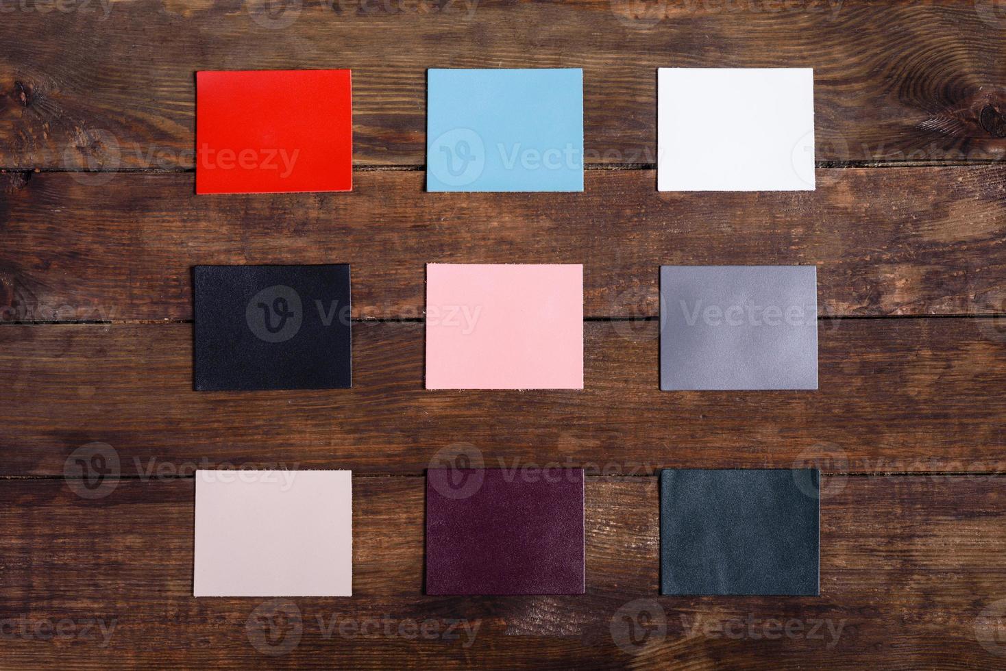 Colored pieces of leather samples photo