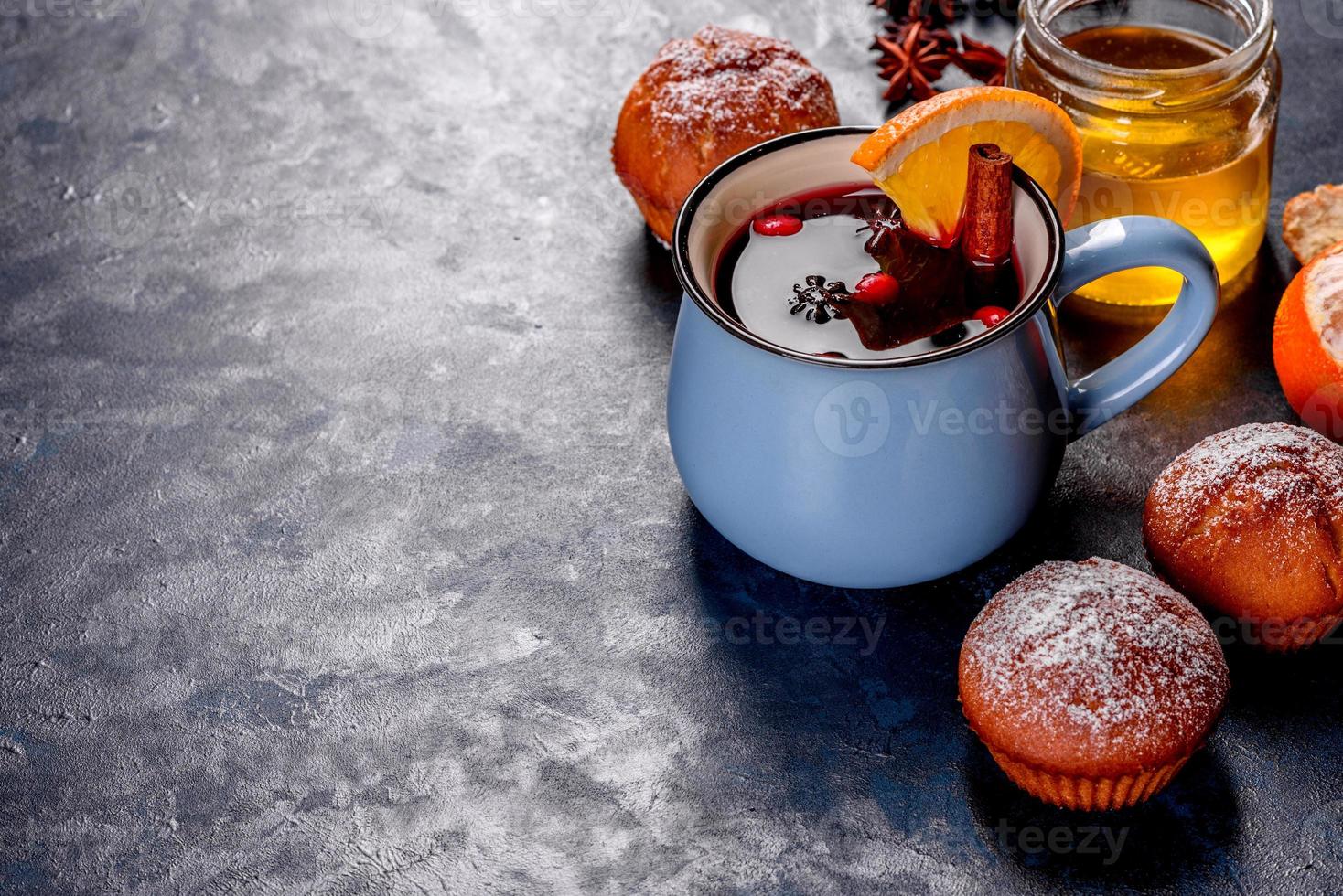 Beautiful delicious fresh cocoa muffins on the Christmas table photo