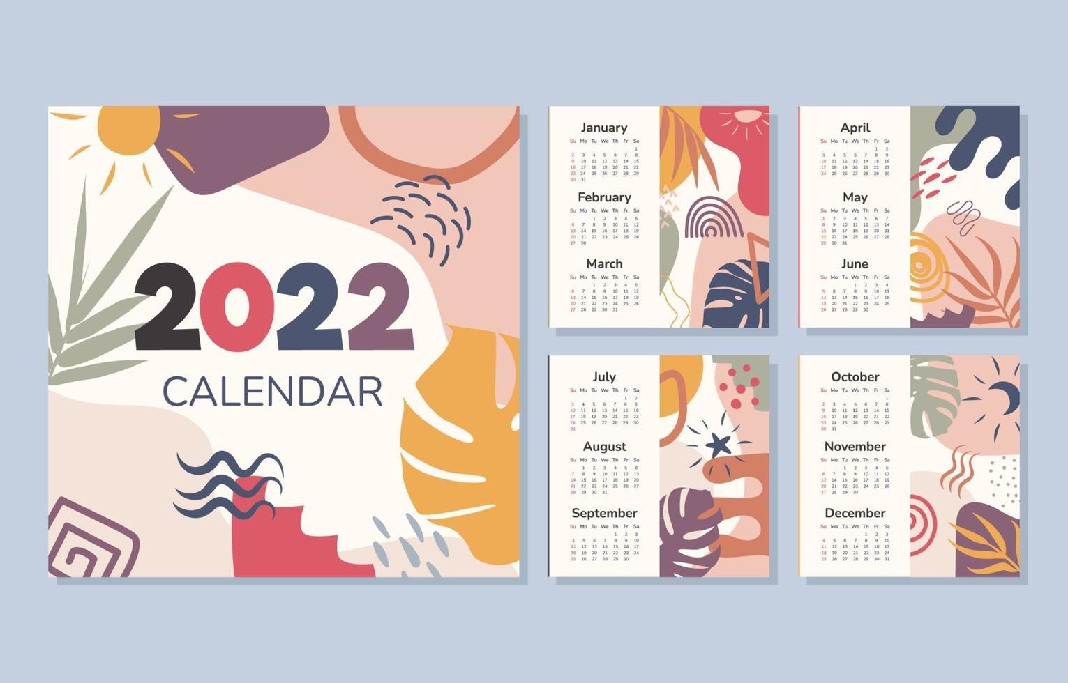 plantilla de calendario 2022 de forma orgánica vector