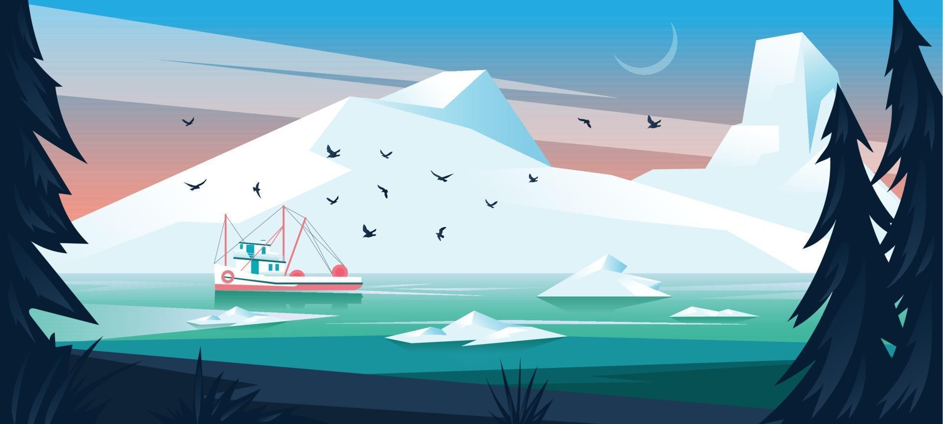 Winter Fishing Boat vector