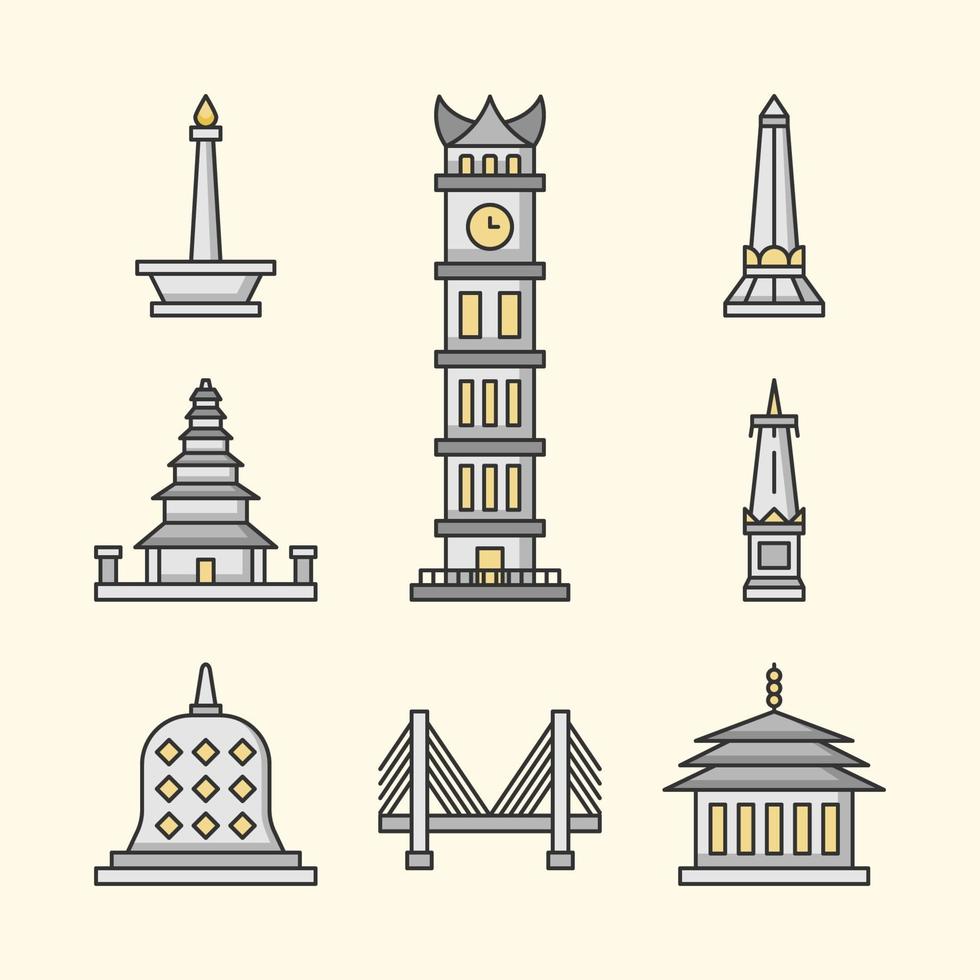 Indonesia Landmark Icon Set 3157542 Vector Art at Vecteezy